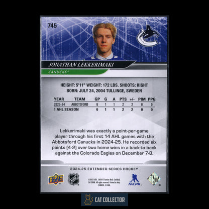 2024-25 Upper Deck Extended series JONATHAN LEKKERIMAKI #745 1st Round Draft RC