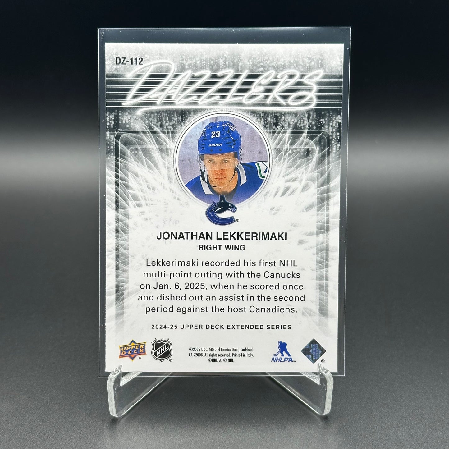 2024-25 UD Extended series JONATHAN LEKKERIMAKI #DZ-112 Dazzlers Green RC