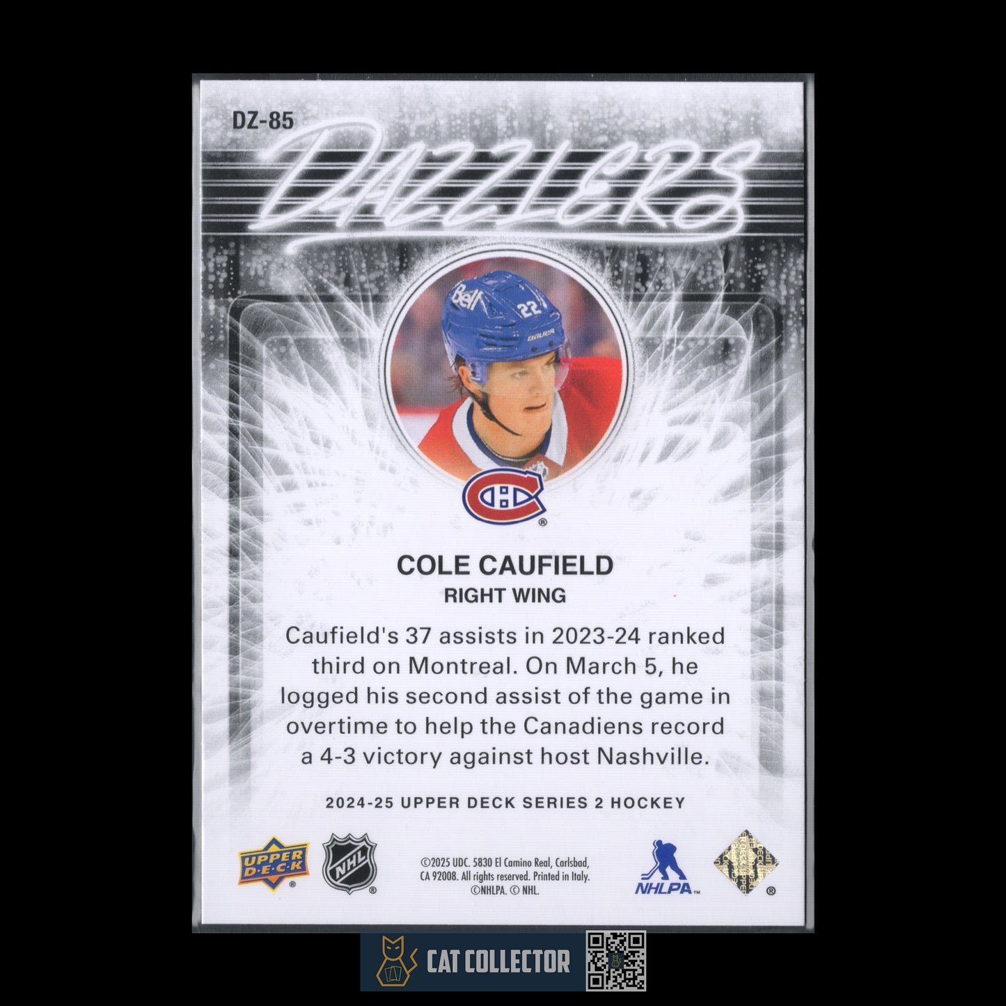 2024-25 Upper Deck Series 2 COLE CAUFIELD #DZ-85 Dazzlers Orange