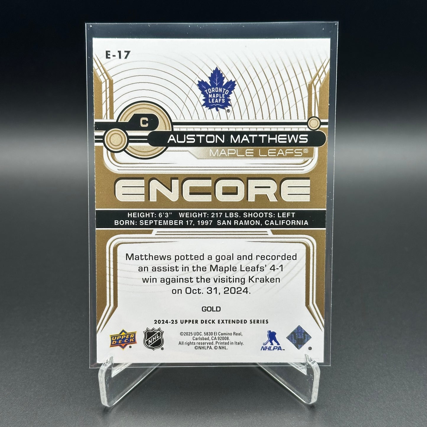2024-25 UD Extended series AUSTON MATTHEWS #E-17 Encore Gold