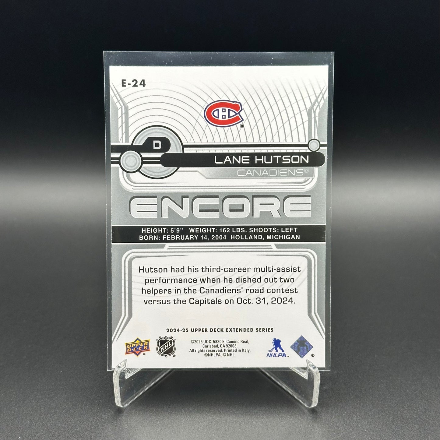 2024-25 UD Extended series LANE HUTSON #E-24 Encore Rookie RC