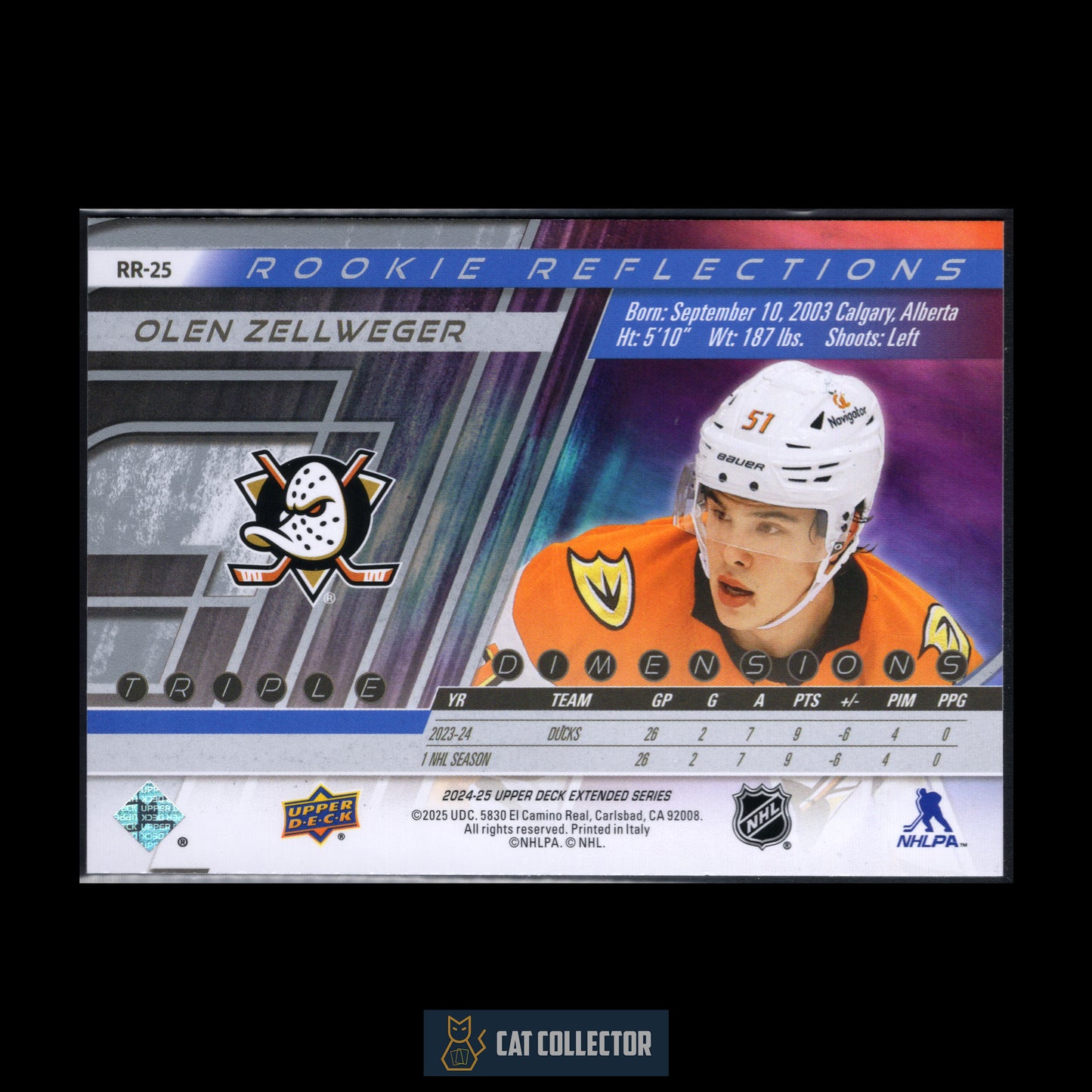 2024-25 UD Extended series OLEN ZELLWEGER #RR-25 Rookie Reflections RC