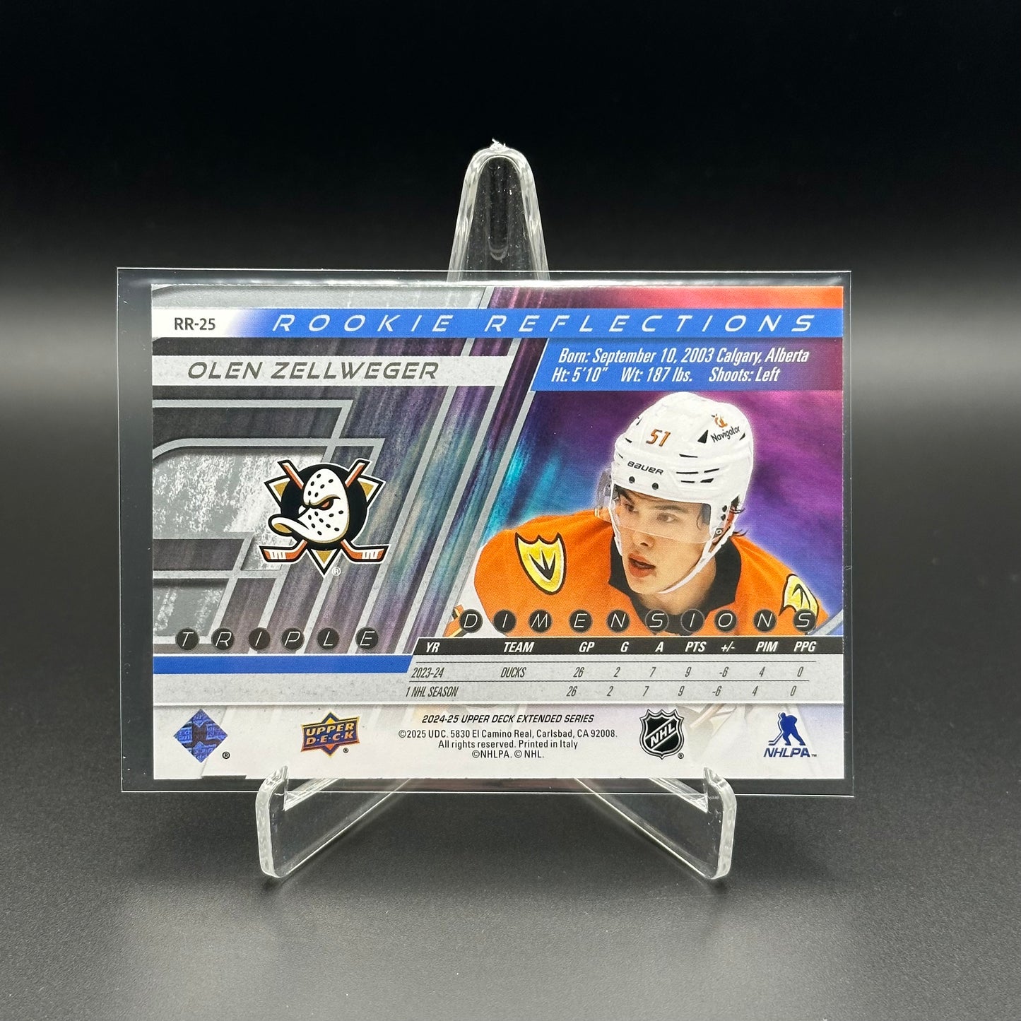 2024-25 UD Extended series OLEN ZELLWEGER #RR-25 Rookie Reflections RC