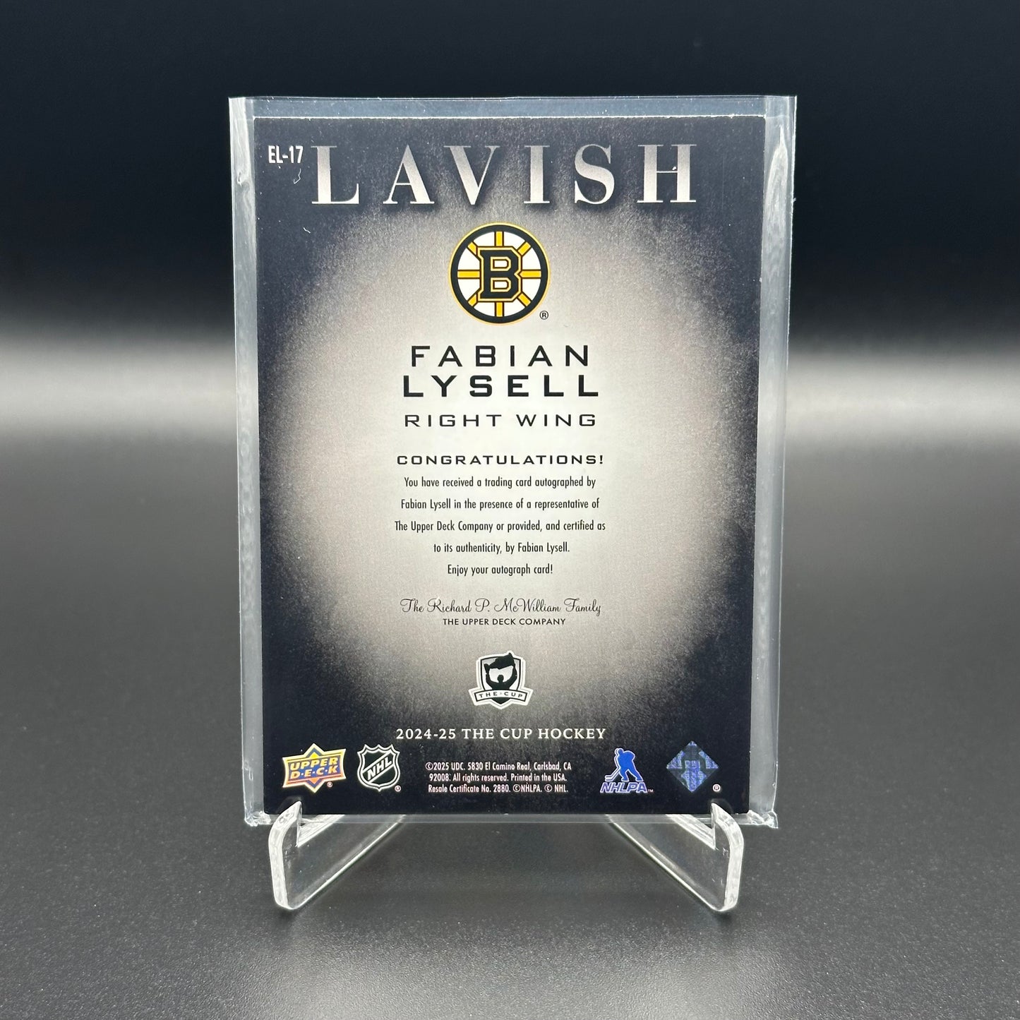 2024-25 UD The Cup FABIAN LYSELL #EL-17 Lavish RC /25 Auto