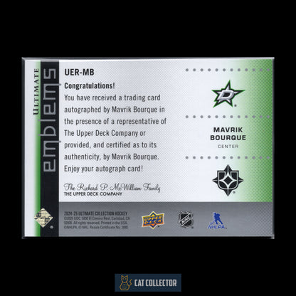 2024-25 Upper Deck Ultimate Collection MAVRIK BOURQUE #UER-MB Ultimate Emblems Auto Rookies RC