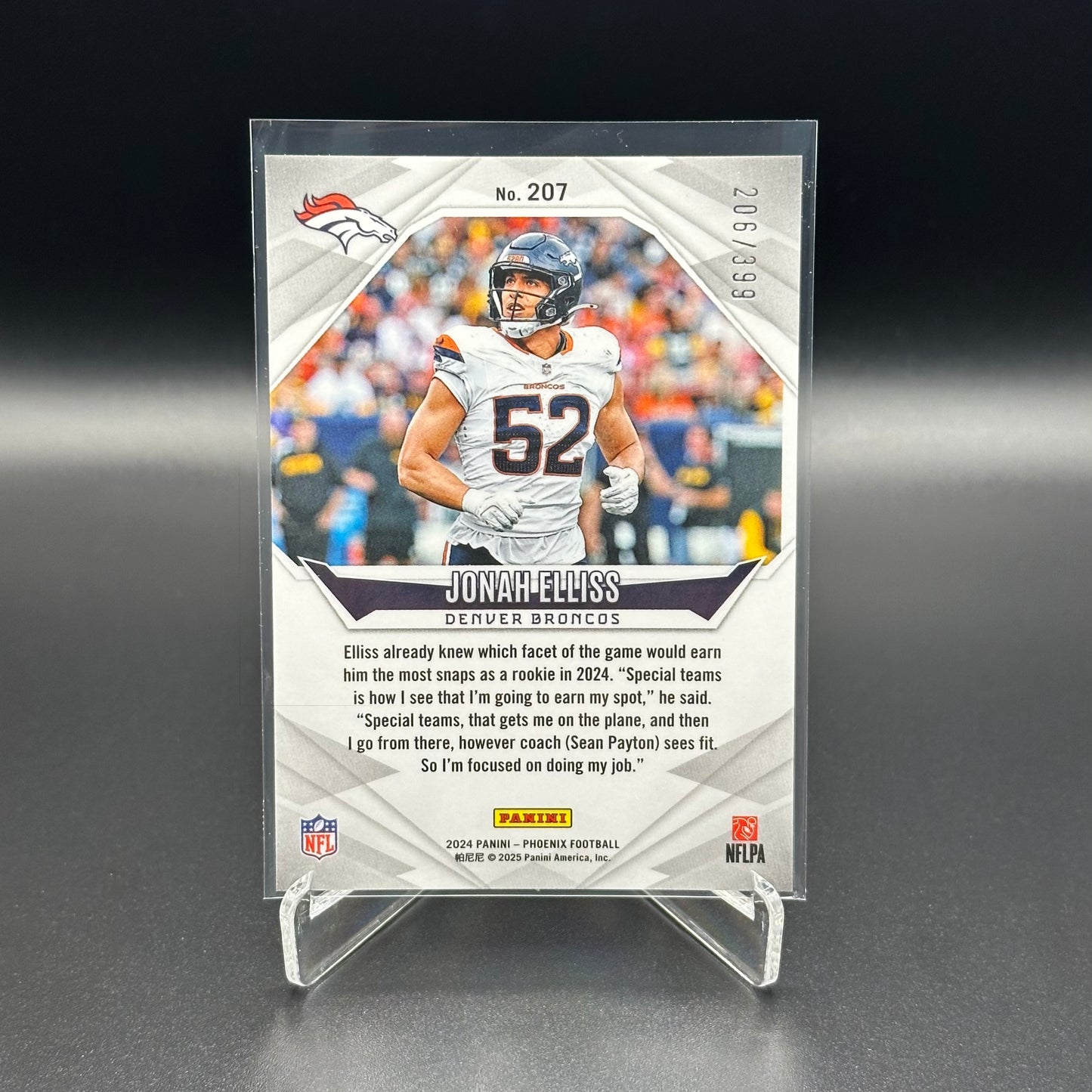 2024 Panini Phoenix JONAH ELLISS #207 Rookie Teal Helmet RC /399