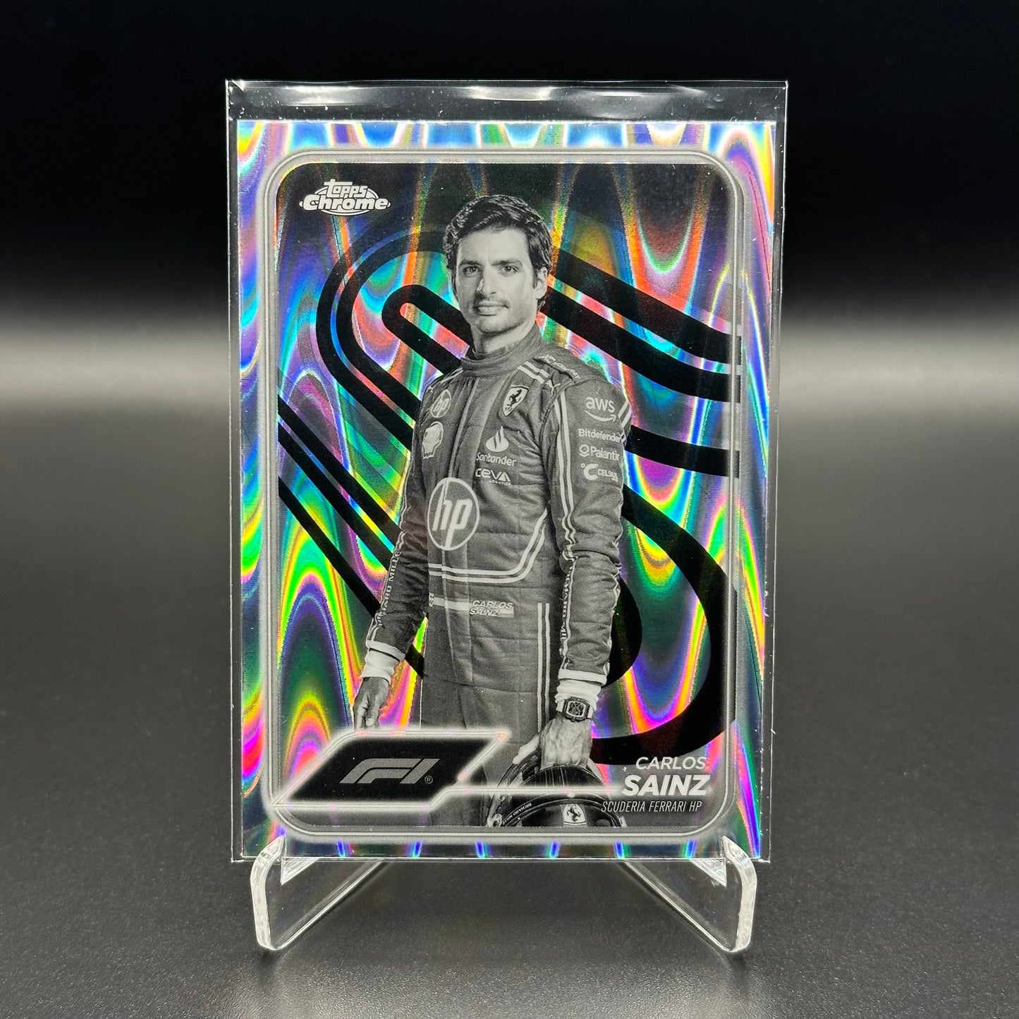 2024 Topps Chrome Formula 1 CARLOS SAINZ #4 Black and White RayWave Refractor