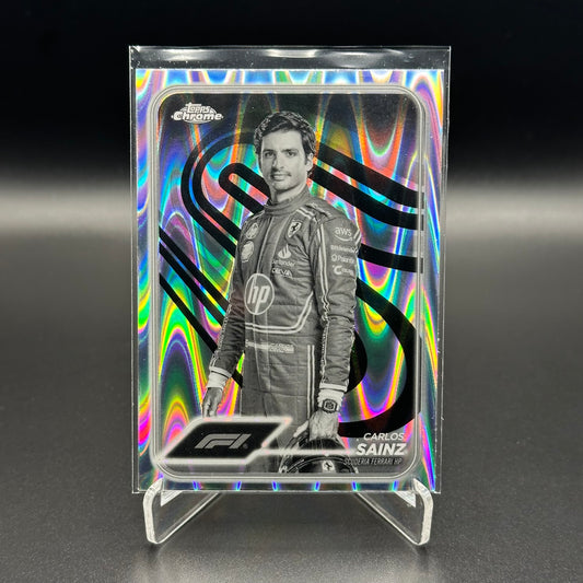 2024 Topps Chrome Formula 1 CARLOS SAINZ #4 Black and White RayWave Refractor