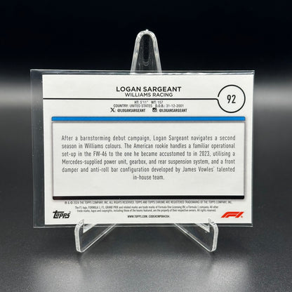 2024 Topps Chrome Formula 1 LOGAN SARGEANT #92 Black and White RayWave Refractor