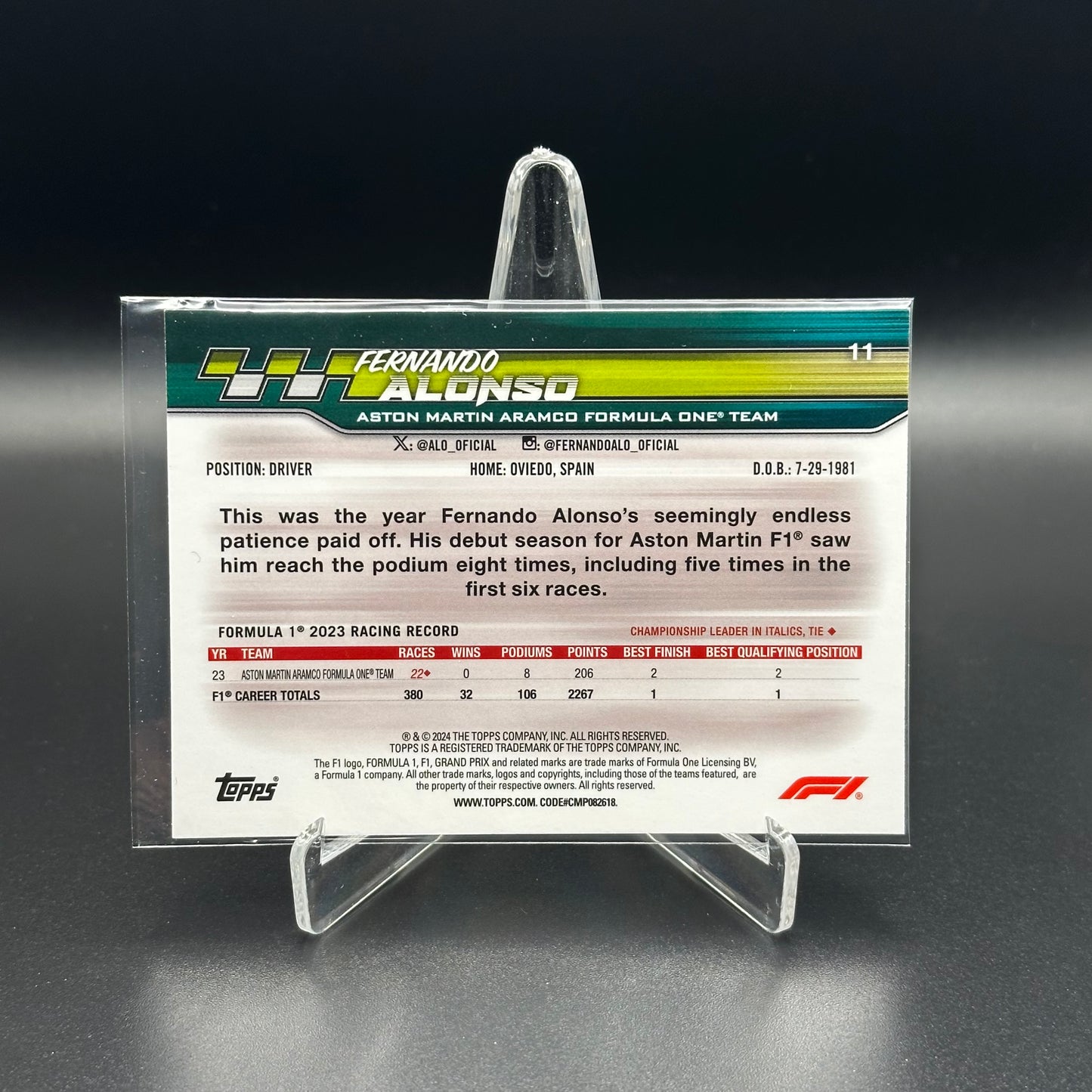 2024 Topps Paddock Pass Formula 1 FERNANDO ALONSO #11 X-Fractor Checker Flag