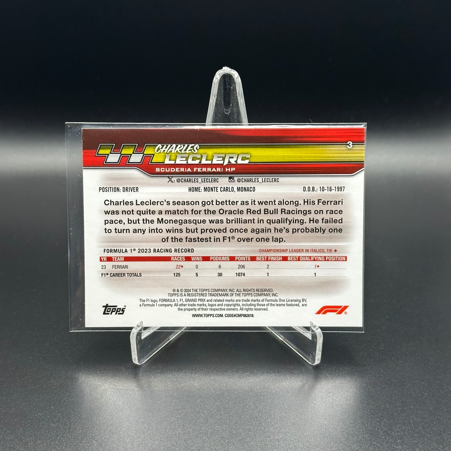 2024 Topps Paddock Pass Formula 1 CHARLES LECLERC #3 X-Fractor Checker Flag