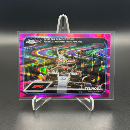 2024 Topps Chrome Formula 1 YUKI TSUNODA #180 Grand Prix Driver of the Day Pink RayWave Refractor /75