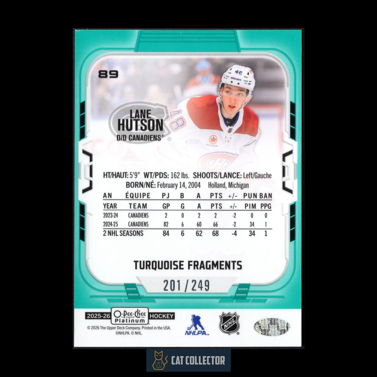 2025-26 O-Pee-Chee Platinum LANE HUTSON #89 Turquoise Fragments /249