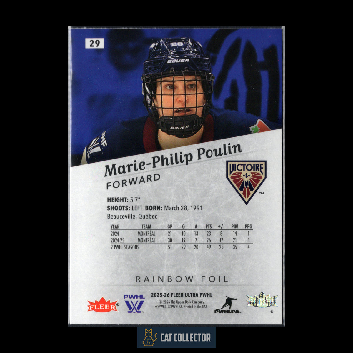2025-26 UD Fleer Ultra PWHL MARIE-PHILIP POULIN #29 Rainbow Foil