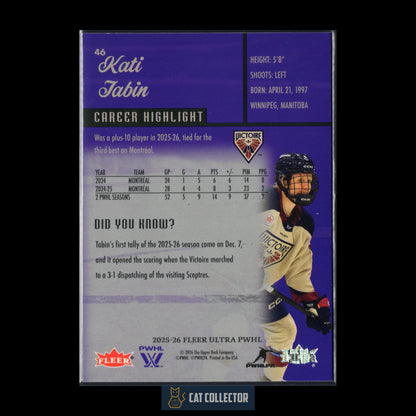 2025-26 UD Fleer Ultra PWHL KATI TABIN #46 Career Highlight