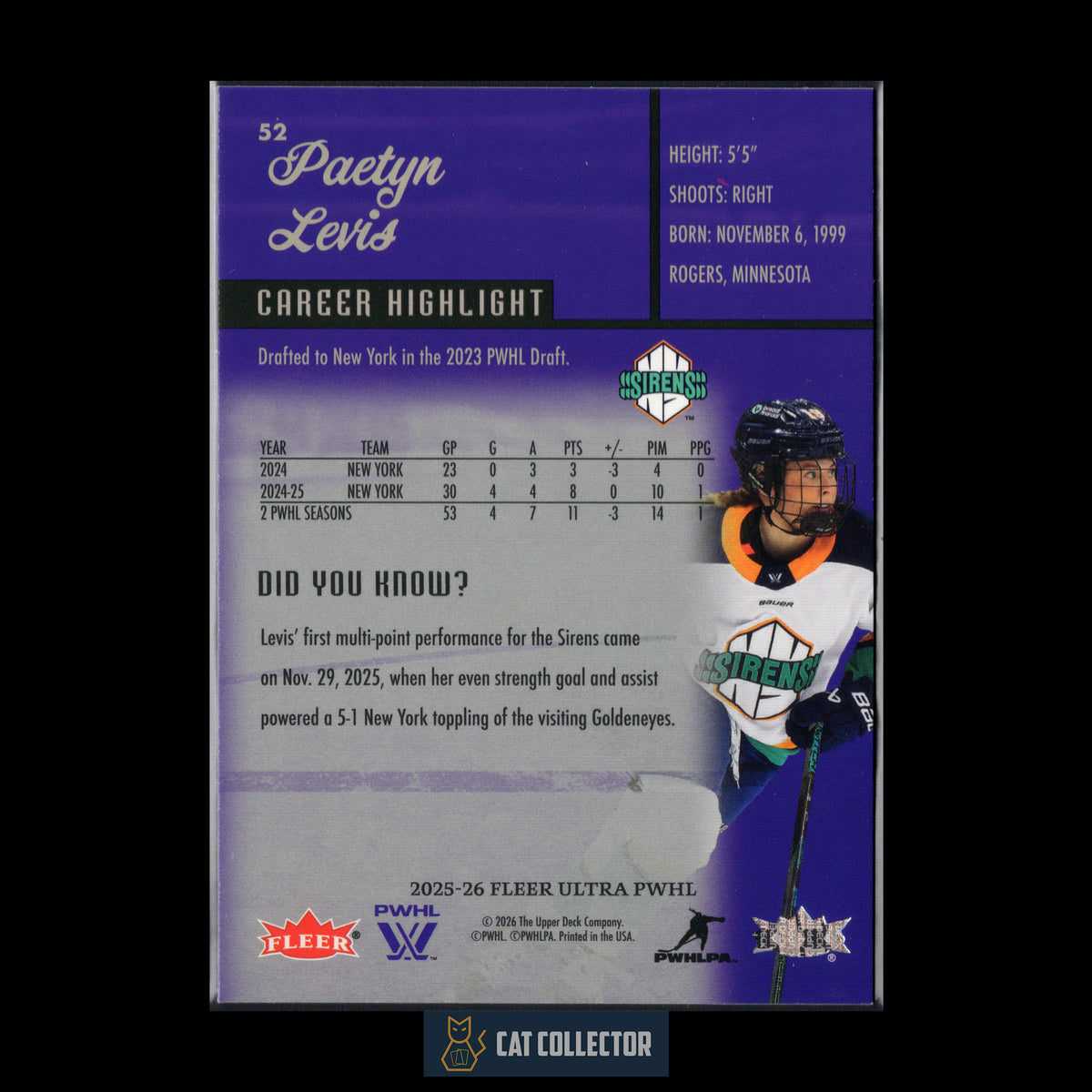 2025-26 Fleer Ultra PWHL PAETYN LEVIS #52 Career Highlight