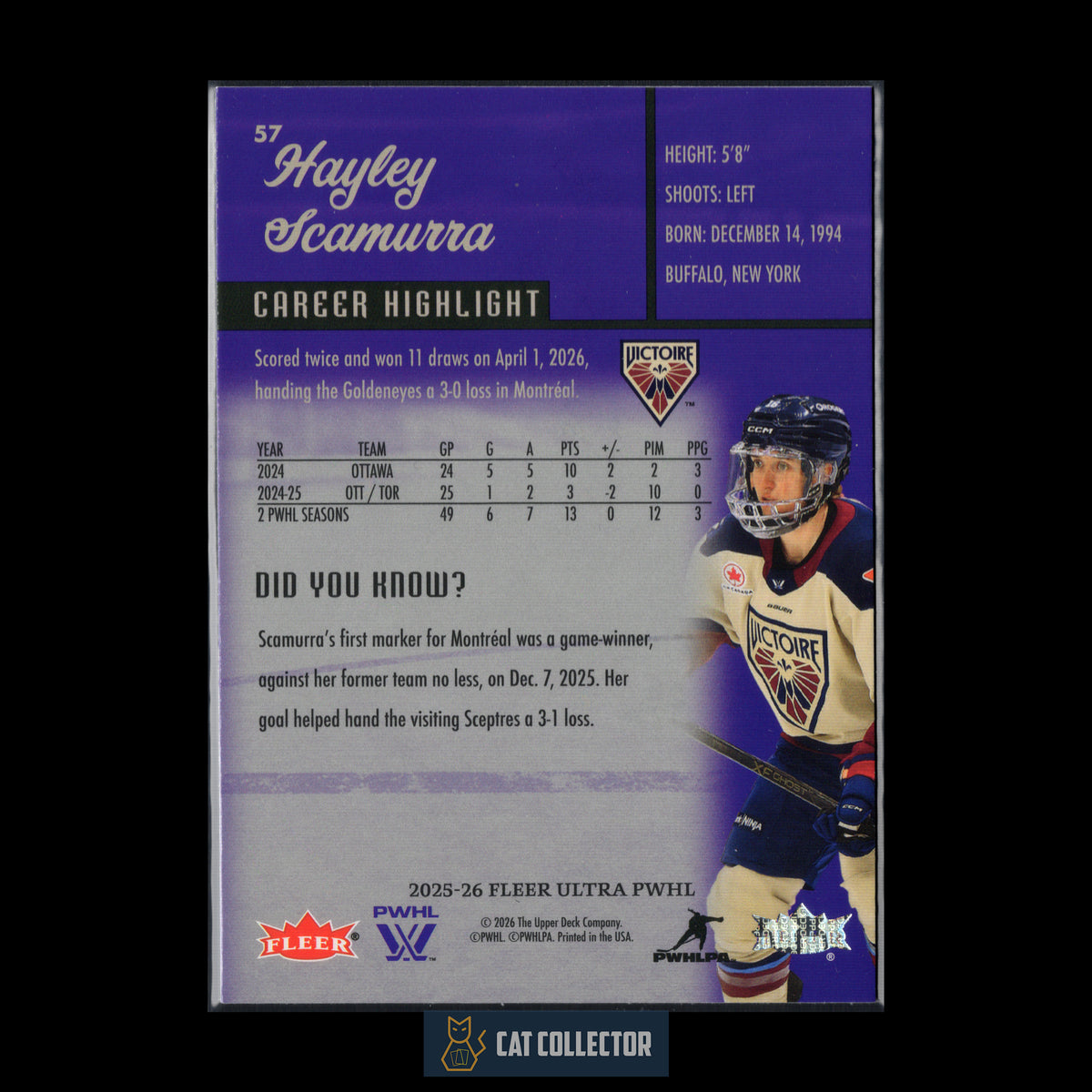 2025-26 UD Fleer Ultra PWHL HAYLEY SCAMURRA #57 Career Highlight