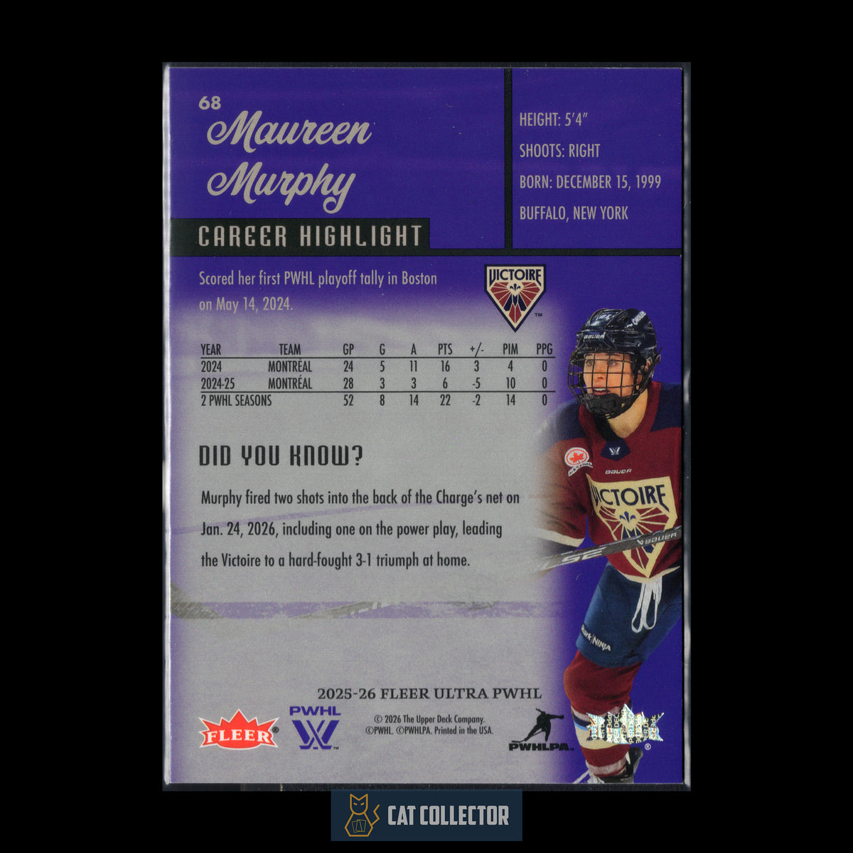 2025-26 UD Fleer Ultra PWHL MAUREEN MURPHY #68 Career Highlight