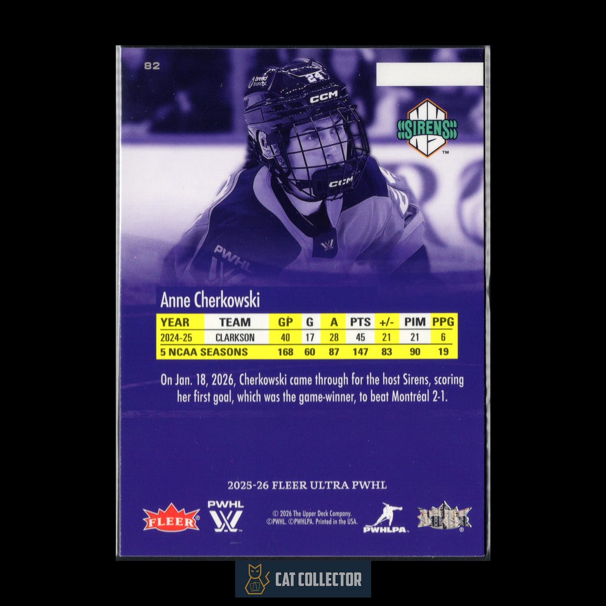 2025-26 Fleer Ultra PWHL ANNE CHERKOWSKI #82 1999 Variant Rookies RC