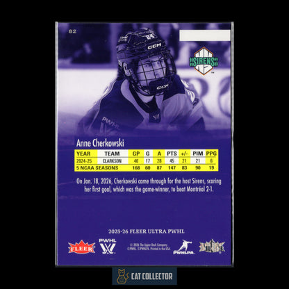 2025-26 Fleer Ultra PWHL ANNE CHERKOWSKI #82 1999 Variant Rookies RC
