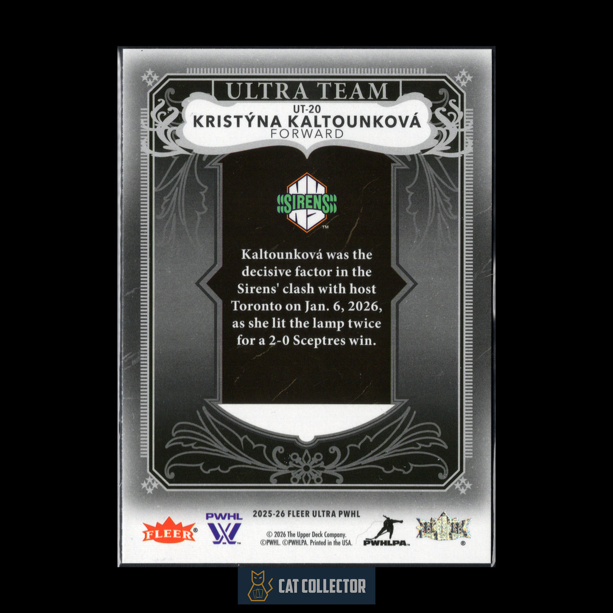 2025-26 Fleer Ultra PWHL KRISTYNA KALTOUNKOVA #UT-20 Ultra Team RC