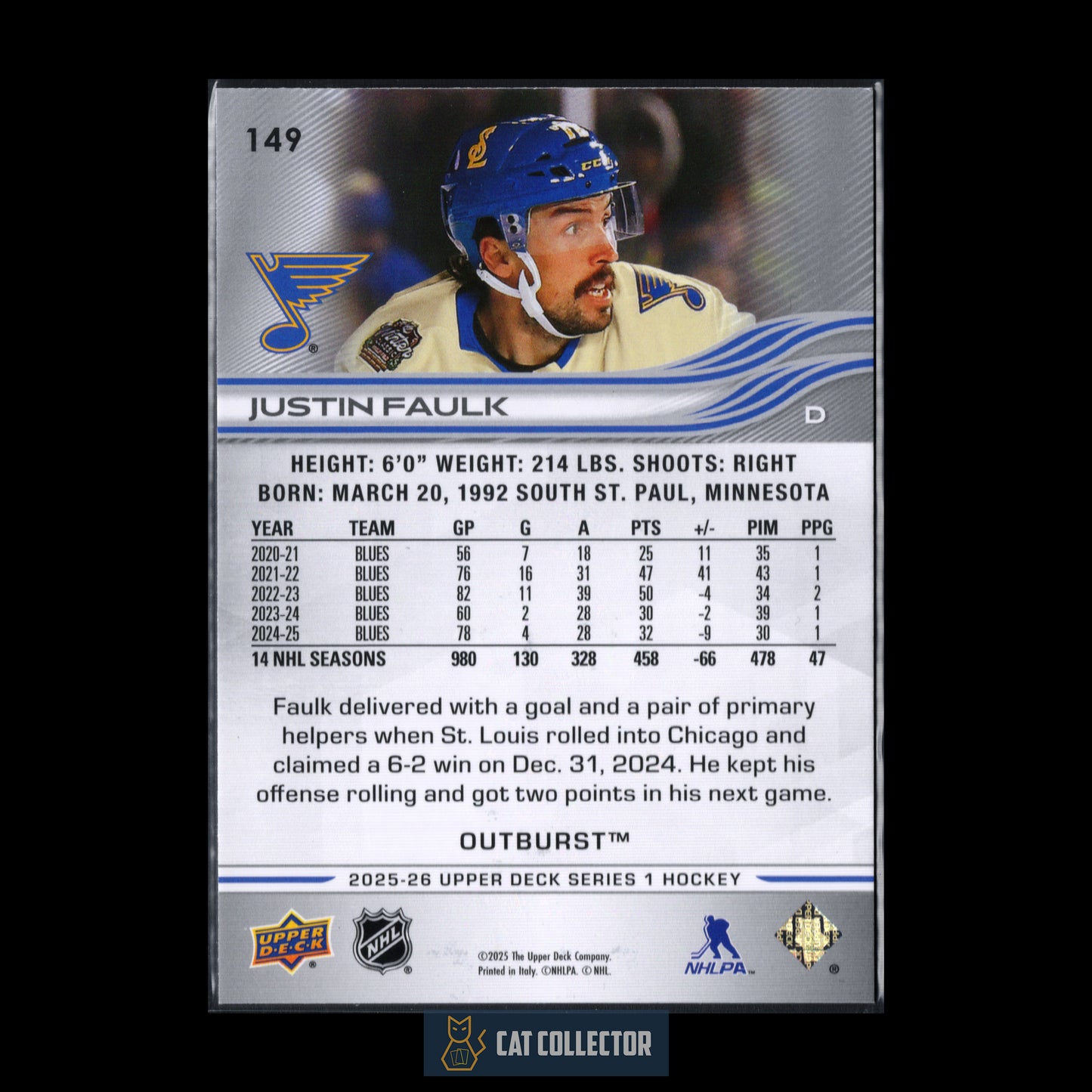 2025-26 Upper Deck Series 1 JUSTIN FAULK #149 Outburst