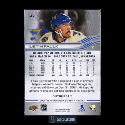 2025-26 Upper Deck Series 1 JUSTIN FAULK #149 Outburst