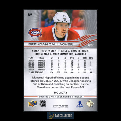 2025-26 Upper Deck Series 1 BRENDAN GALLAGHER #89 Holiday Parallel
