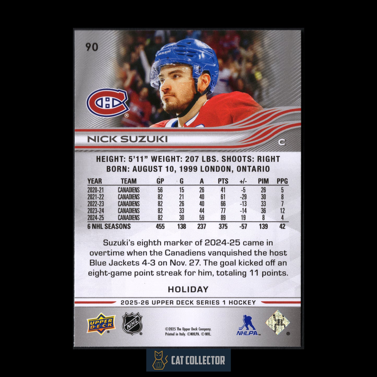 2025-26 Upper Deck Series 1 NICK SUZUKI #90 Holiday Parallel