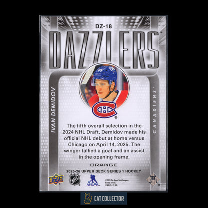 2025-26 Upper Deck Series 1 IVAN DEMIDOV #DZ-18 Dazzlers Orange RC