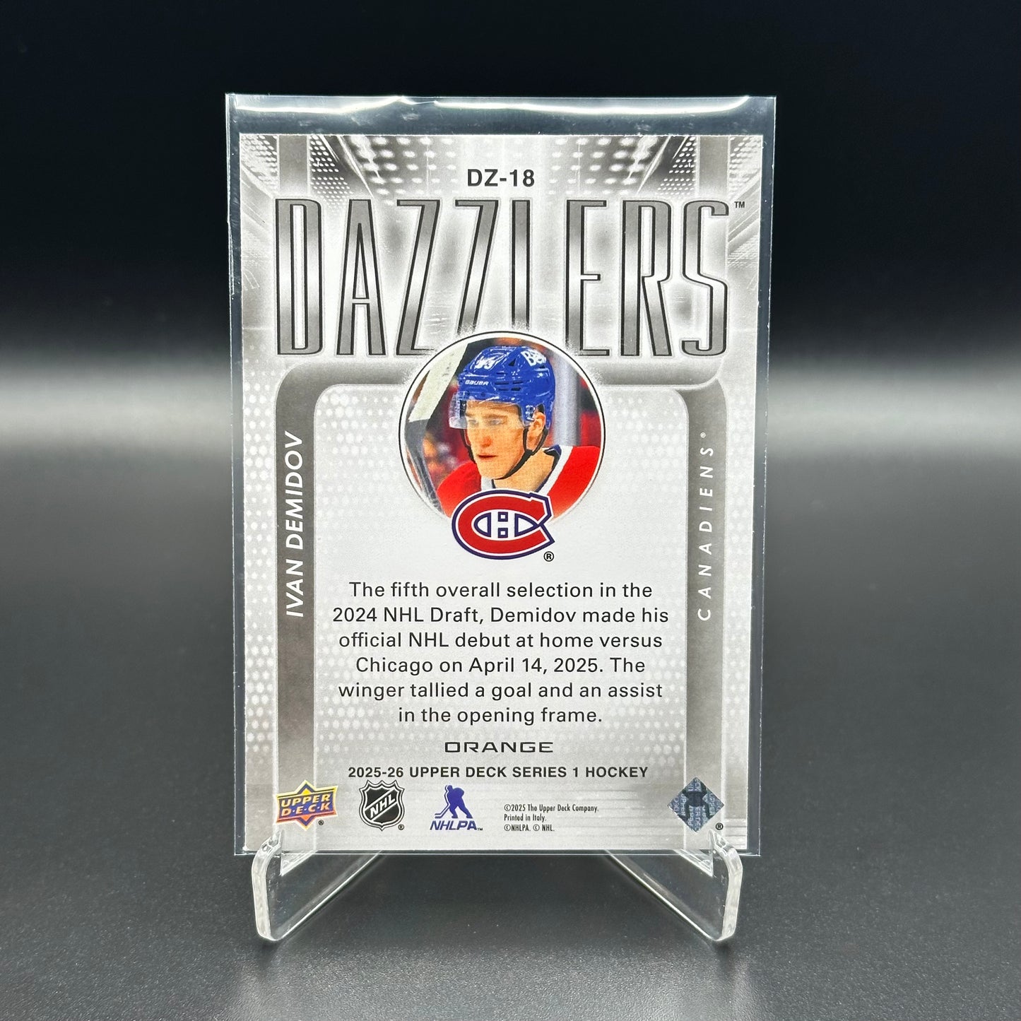 2025-26 Upper Deck Series 1 IVAN DEMIDOV #DZ-18 Dazzlers Orange RC