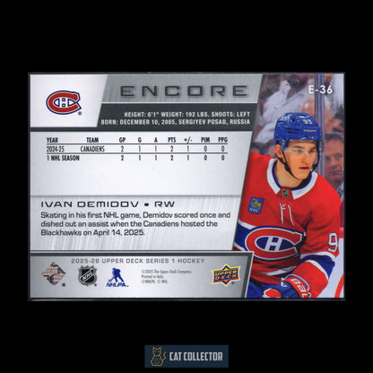 2025-26 UD Series 1 IVAN DEMIDOV #E-36 Encore Rookie RC