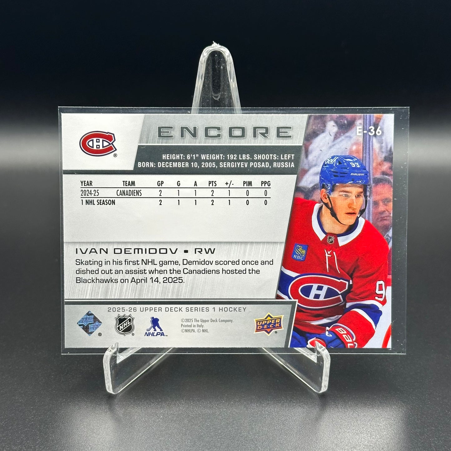 2025-26 UD Series 1 IVAN DEMIDOV #E-36 Encore Rookie RC