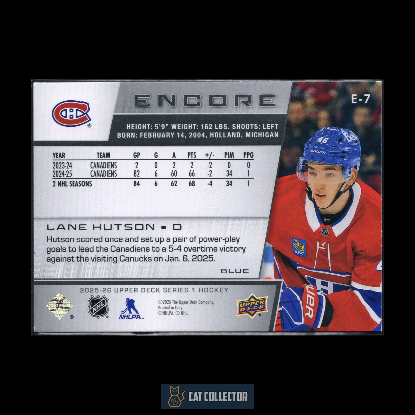 2025-26 Upper Deck Series 1 LANE HUTSON #E-7 Encore Blue