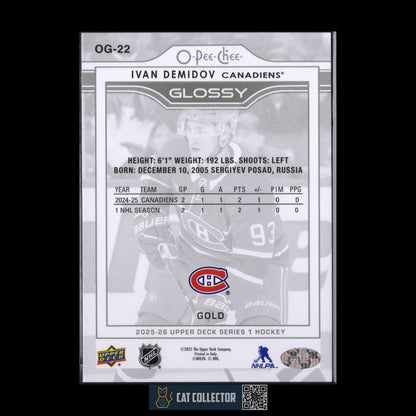 2025-26 UD Series 1 IVAN DEMIDOV #OG-22 O-Pee-Chee Glossy Gold Rookie RC