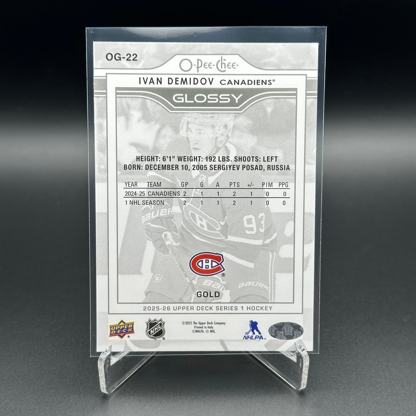 2025-26 UD Series 1 IVAN DEMIDOV #OG-22 O-Pee-Chee Glossy Gold Rookie RC