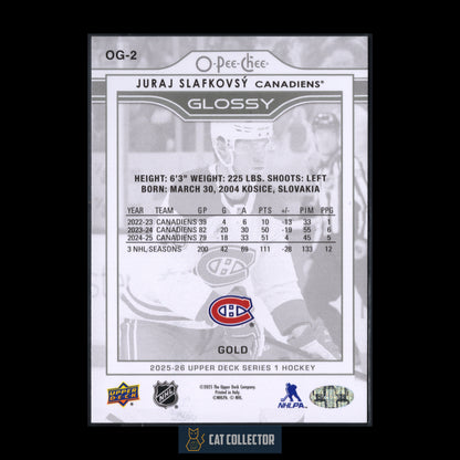 2025-26 Upper Deck Series 1 JURAJ SLAFKOVSKY #OG-2 O-Pee-Chee Glossy Gold