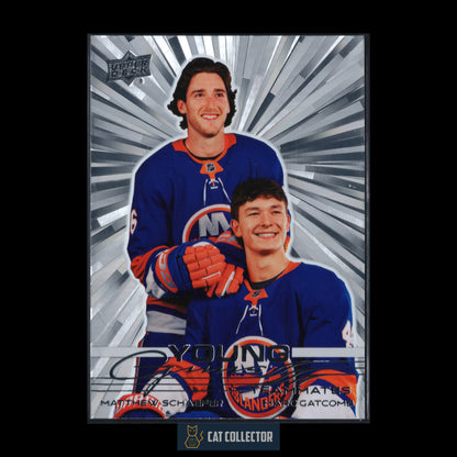 2025-26 Upper Deck Series 2 MATTHEW SCHAEFER / MARC GATCOMB #499 Young guns Teammates Outburst RC
