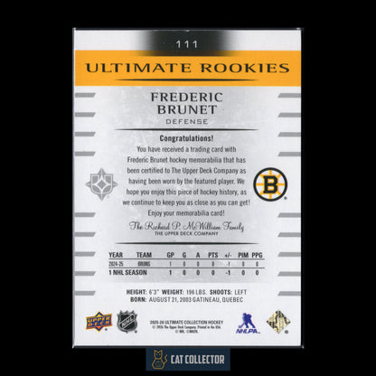 2025-26 UD Ultimate Collection FREDERIC BRUNET #111 Ultimate Rookies Jersey RC /499