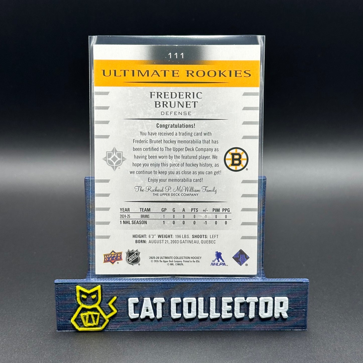 2025-26 UD Ultimate Collection FREDERIC BRUNET #111 Ultimate Rookies Jersey RC /499