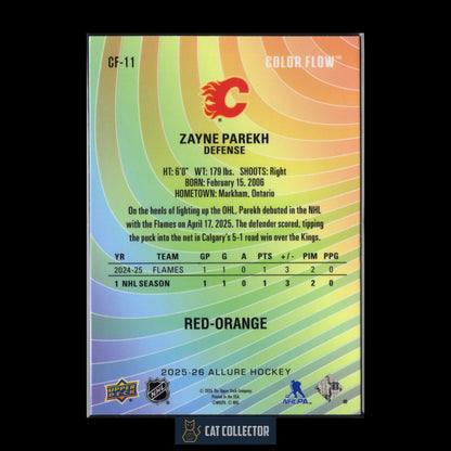 2025-26 Upper Deck Allure ZAYNE PAREKH #CF-11 Color Flow Red-Orange RC