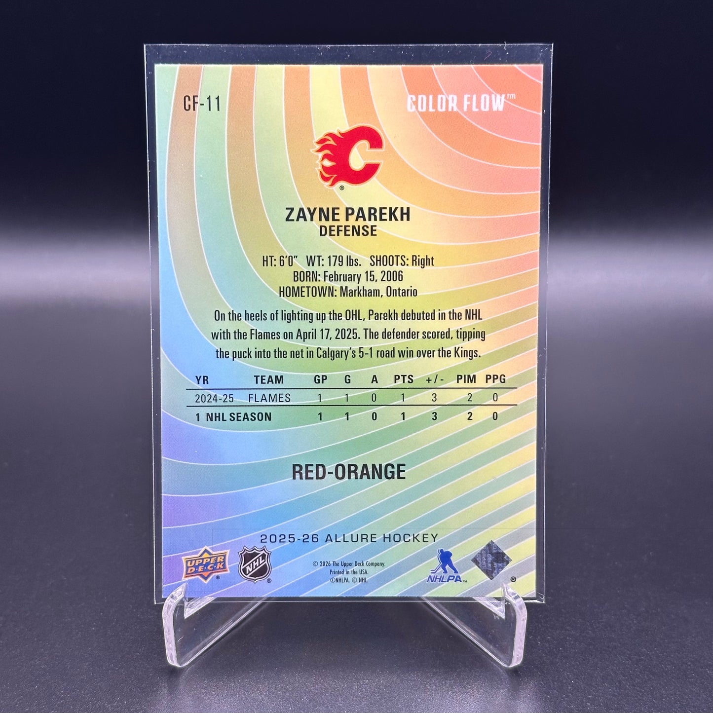 2025-26 Upper Deck Allure ZAYNE PAREKH #CF-11 Color Flow Red-Orange RC