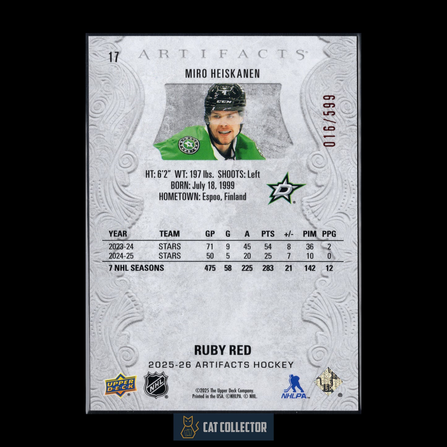2025-26 Upper Deck Artifacts MIRO HEISKANEN #17 Ruby Red /599