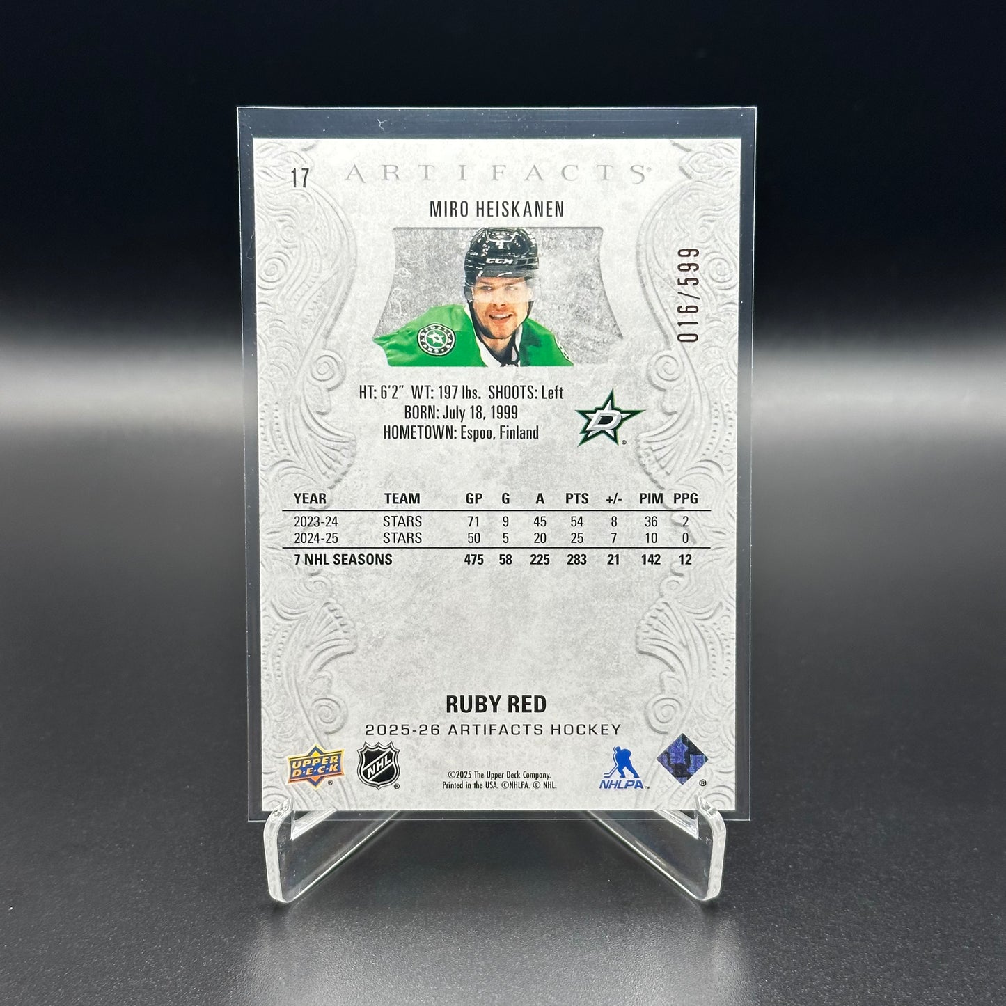 2025-26 Upper Deck Artifacts MIRO HEISKANEN #17 Ruby Red /599