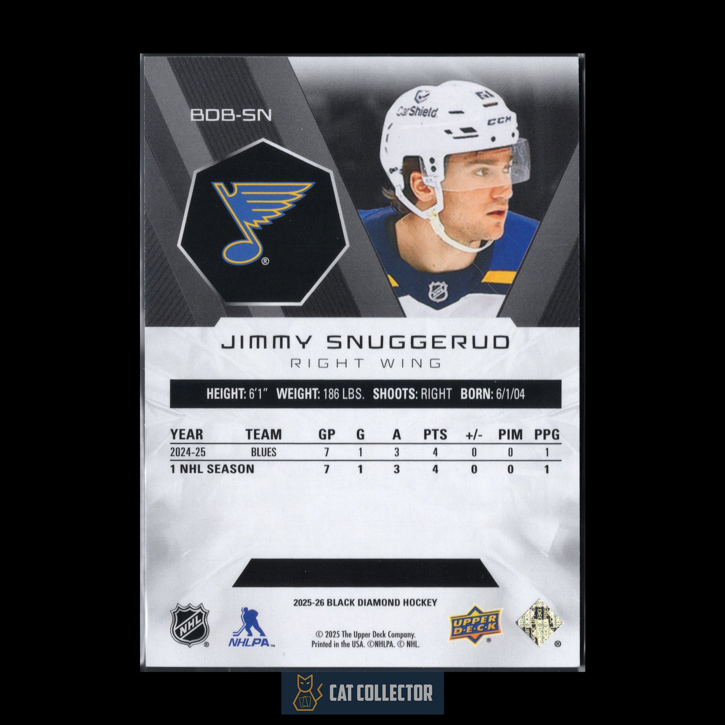 2025-26 Upper Deck Black Diamond JIMMY SNUGGERUD #BDB-SN  /349 St Louis Blues