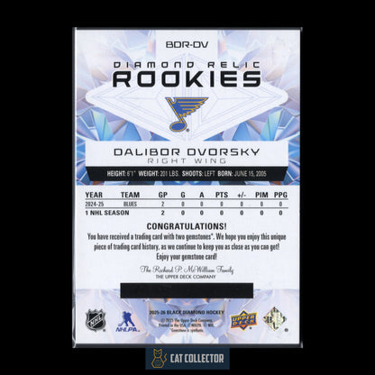 2025-26 UD Black Diamond DALIBOR DVORSKY #BDR-DV Diamond Relic Rookies RC /99