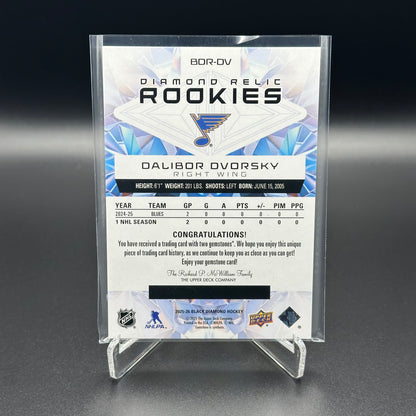 2025-26 UD Black Diamond DALIBOR DVORSKY #BDR-DV Diamond Relic Rookies RC /99