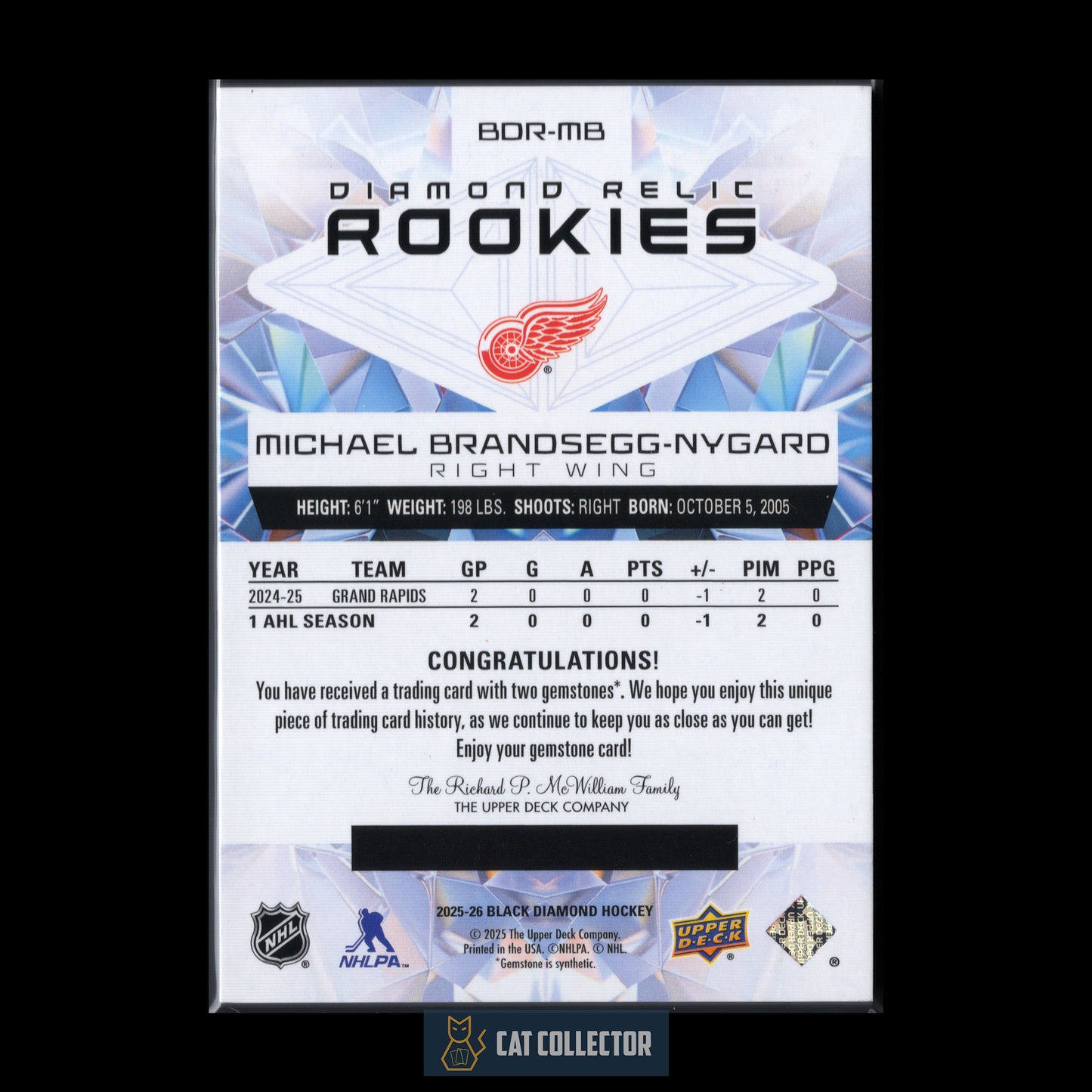 2025-26 UD Black Diamond MICHAEL BRANDSEGG-NYGARD #BDR-MB Diamond Relic Rookies RC /99