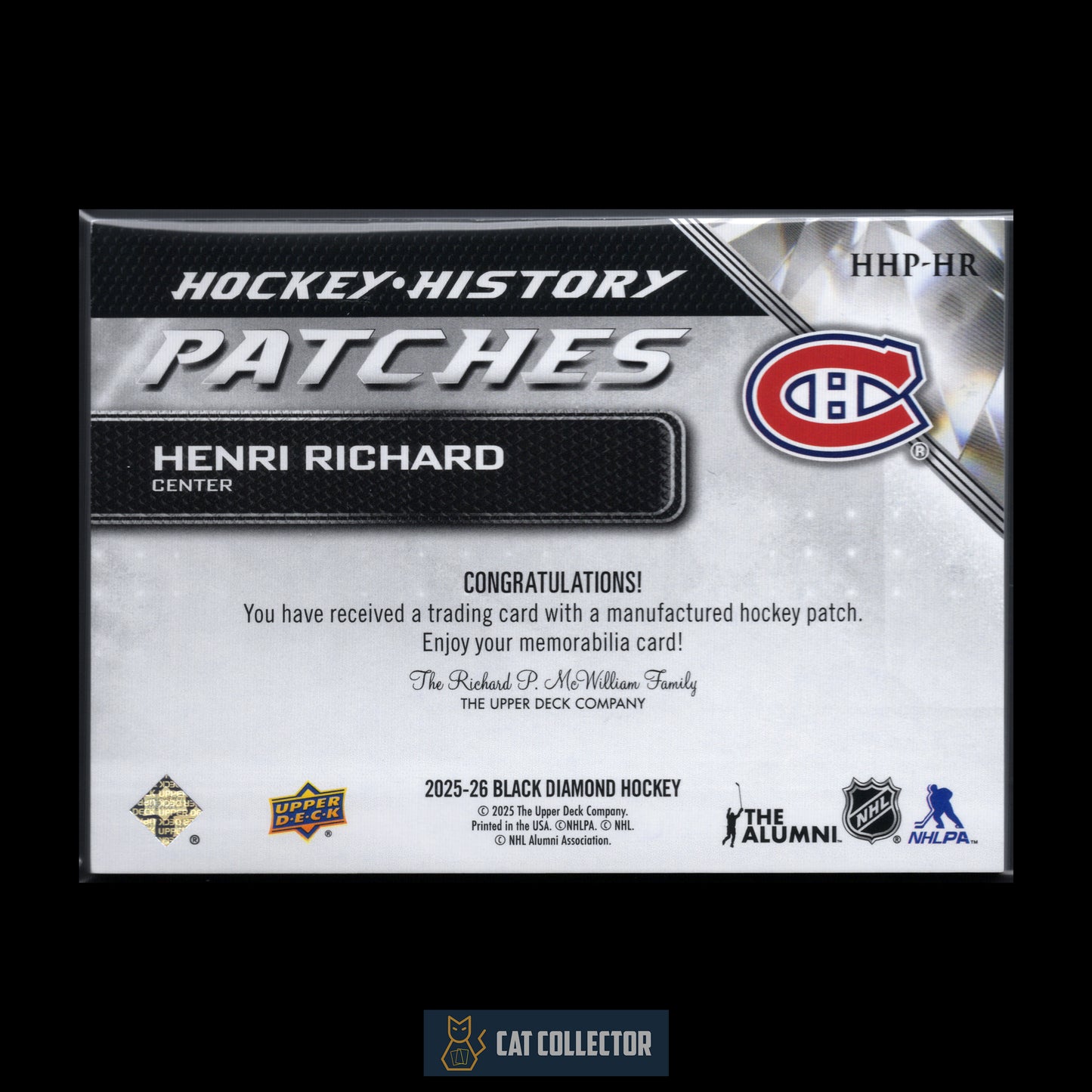 2025-26 Upper Deck Black Diamond HENRI RICHARD #HHP-HR Hockey History Patches