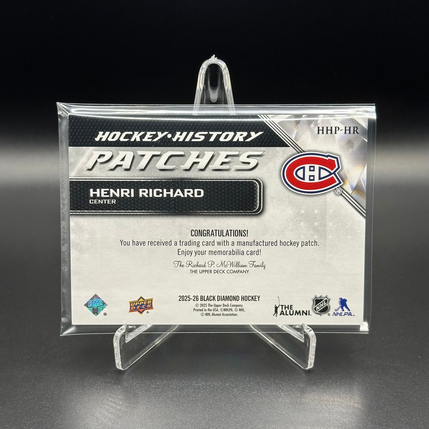 2025-26 Upper Deck Black Diamond HENRI RICHARD #HHP-HR Hockey History Patches